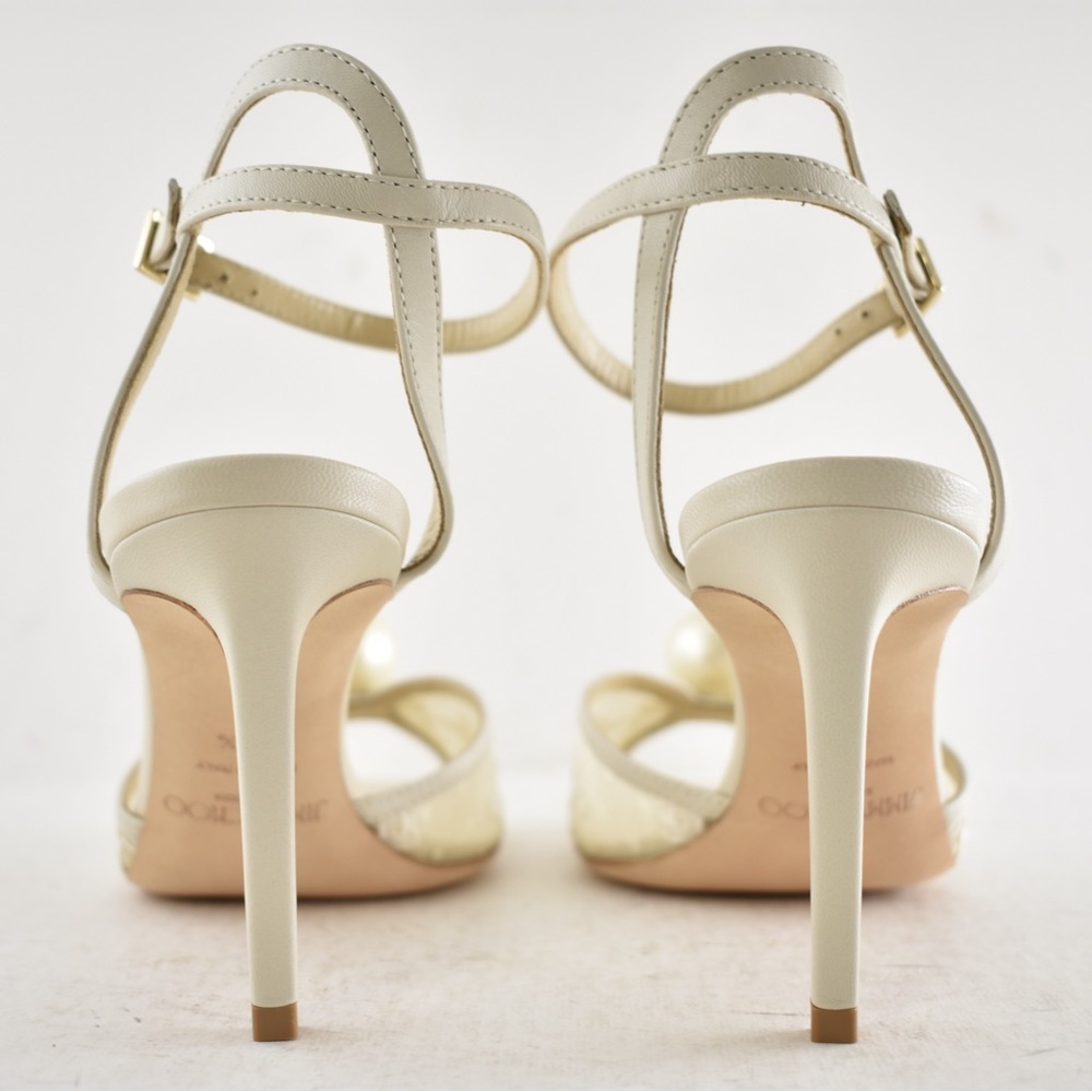 Jimmy Choo Sacora 85 Ivory White Lace Pearl Bridal Wedding Sandal Heel Pump 36.5 - Picture 15 of 16